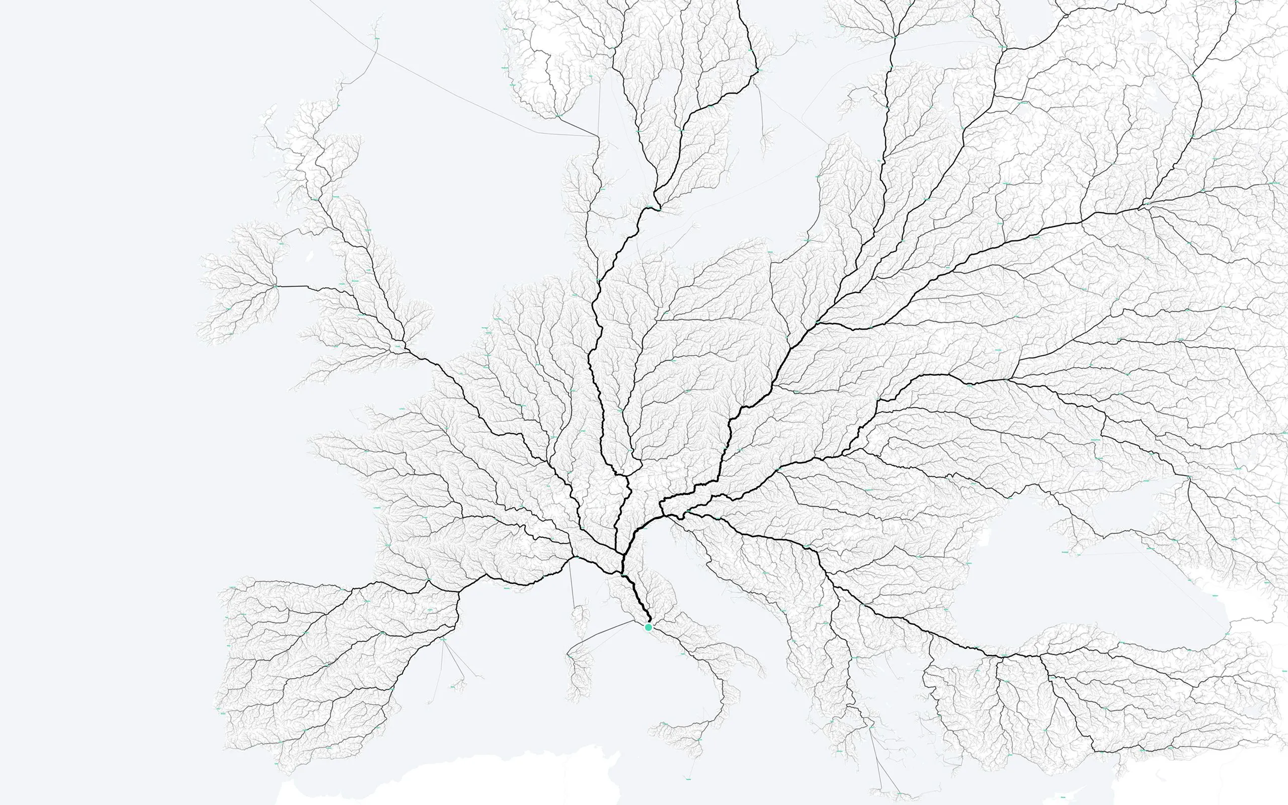486.713 routes to Rome, 120cm × 80cm, lambda print / interactive web map